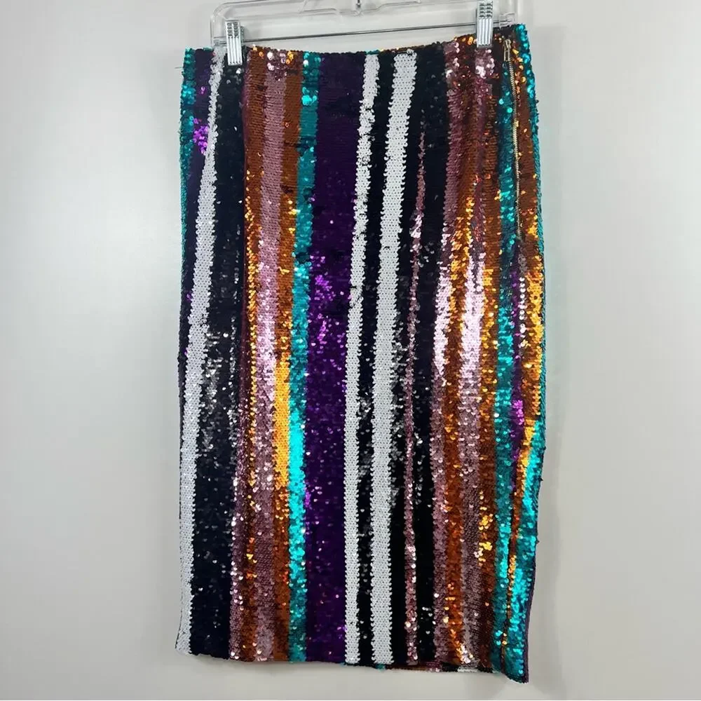 Gracia Vibrant Sequin Striped Pencil Skirt - Picture 10 of 12